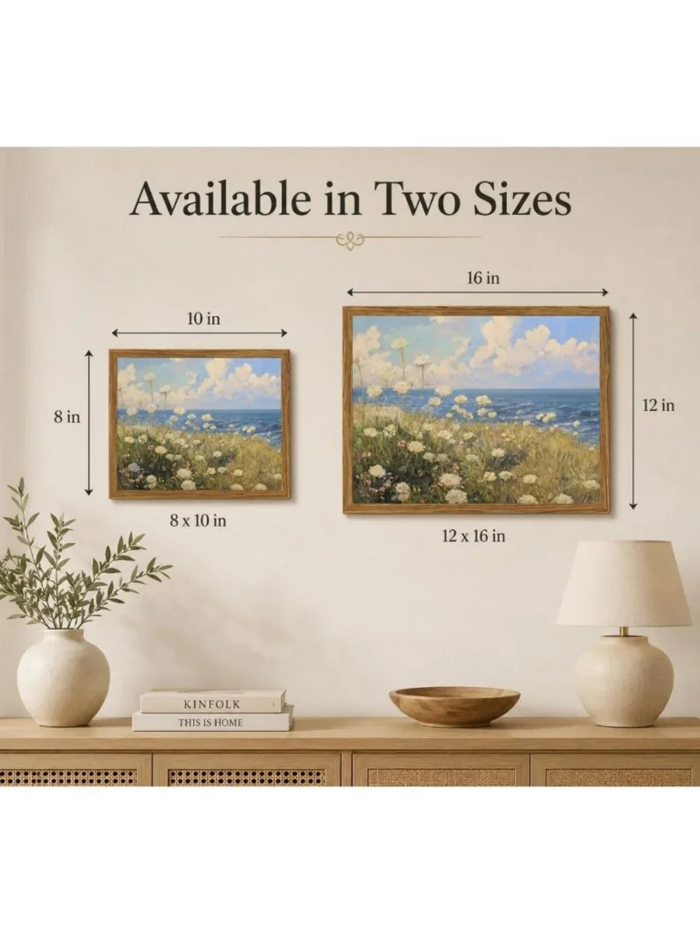 Vintage Coastal Wildflower Canvas Wall Art 12x16 | Seaside Floral Decor for Home